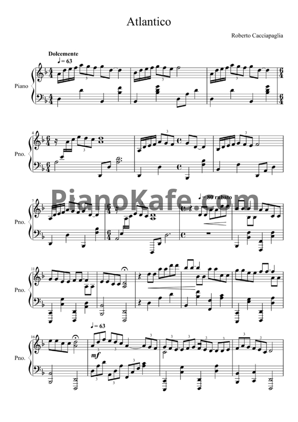 Ноты Roberto Cacciapaglia - Atlantico - PianoKafe.com