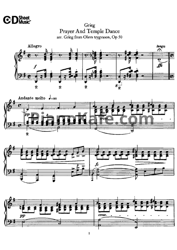 Ноты Эдвард Григ - Молитва и танец храма (Op. 50) - PianoKafe.com