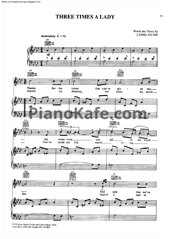 Ноты Lionel Richie - Three times a lady - PianoKafe.com
