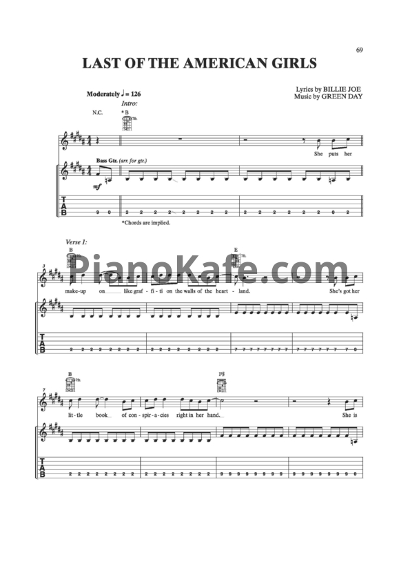 Ноты Green Day - Last of the american girls - PianoKafe.com
