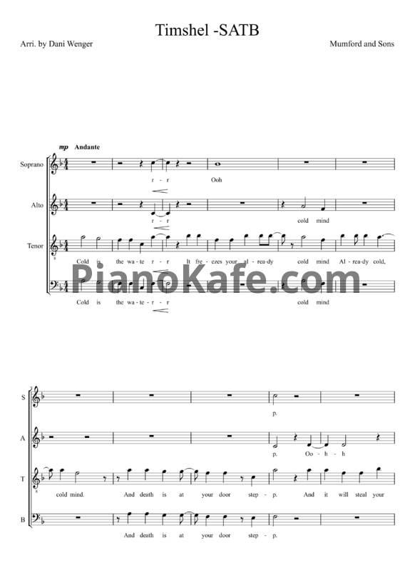 Ноты Mumford and Sons - Timshel (Хоровая партитура) - PianoKafe.com