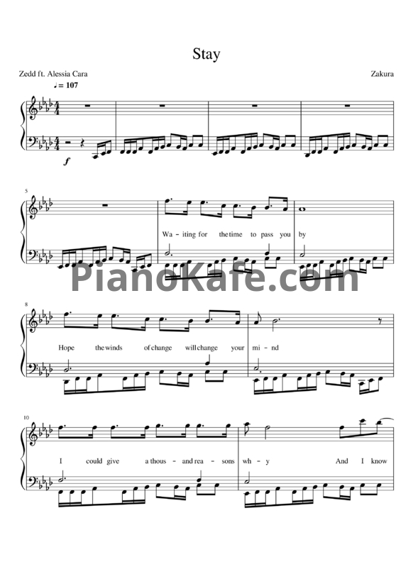 Ноты Zedd feat. Alessia Cara - Stay - PianoKafe.com