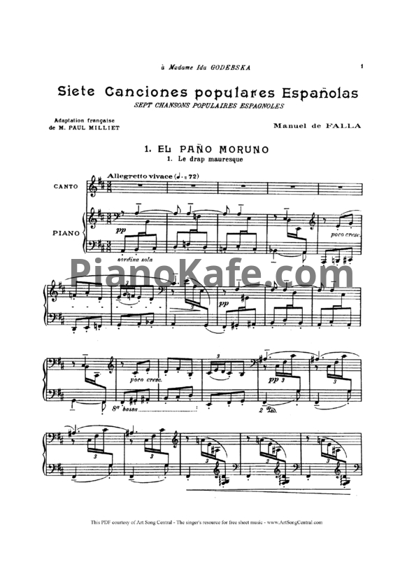 Ноты Мануэль де Фалья - 7 испанских народных песен  - PianoKafe.com