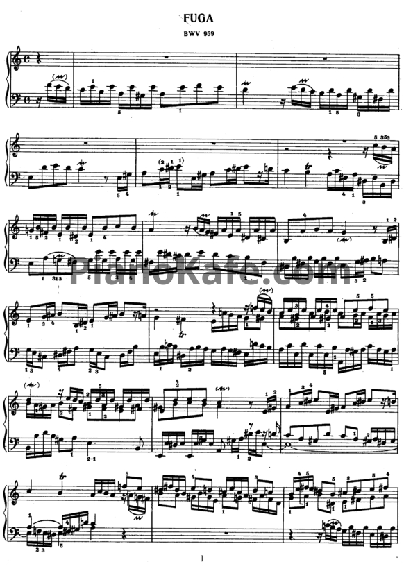 Ноты И. Бах - Фуга ля минор (BWV 959) - PianoKafe.com