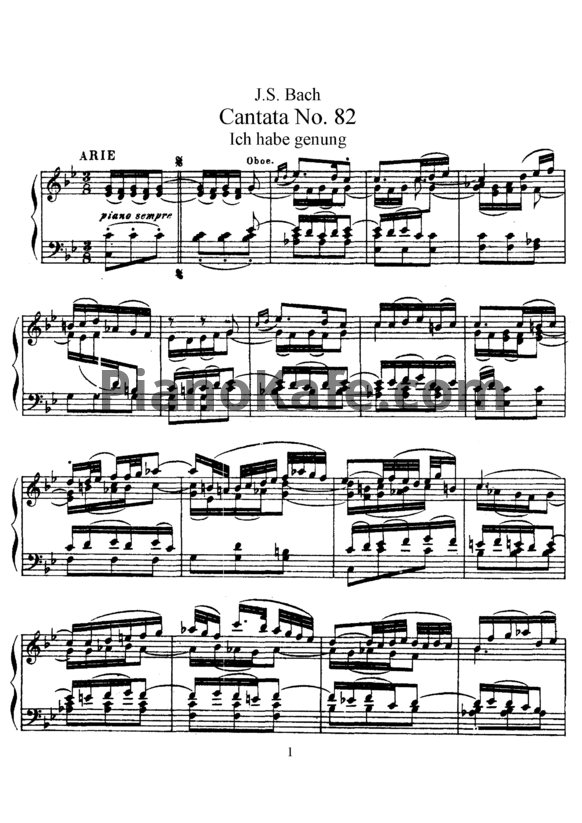 Ноты И. Бах - Кантата №82 "Ich habe genung" (BWV 82) - PianoKafe.com