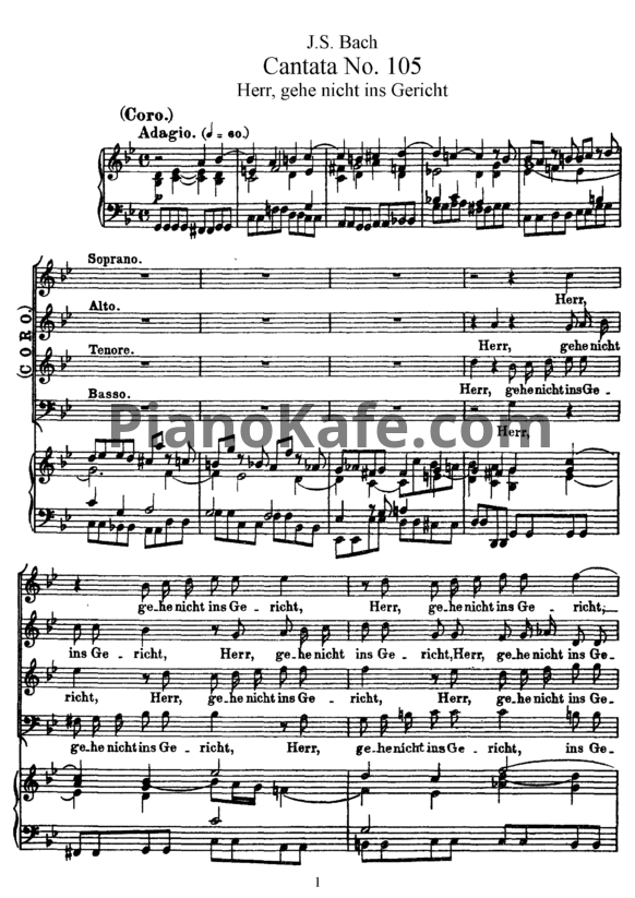 Ноты И. Бах - Кантата №105 "Herr, gehe nicht ins gericht" (BWV 105) - PianoKafe.com