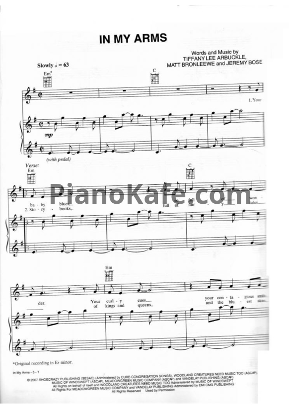 Ноты Plumb - In my arms - PianoKafe.com