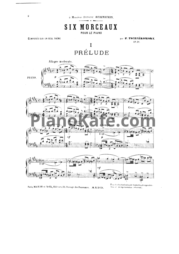 Ноты П. Чайковский - Шесть пьес на одну тему (Op. 21) - PianoKafe.com