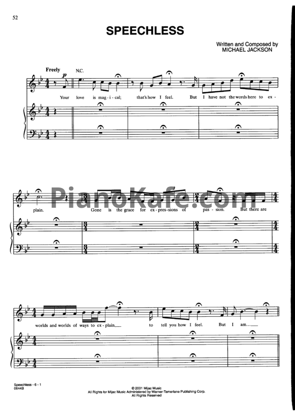 Ноты Michael Jackson - Speechless - PianoKafe.com