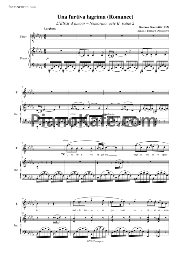 Ноты Gaetano Donizetti - Una furtiva lagrima (Romance) - PianoKafe.com