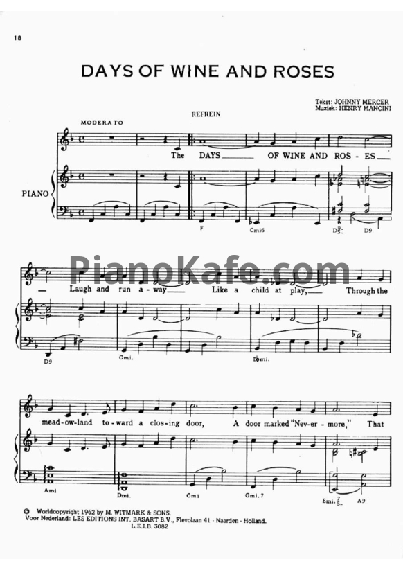 Ноты Frank Sinatra - Days of wine and roses - PianoKafe.com