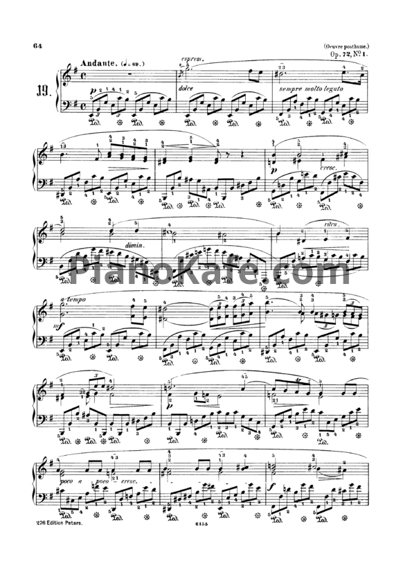 Ноты Фредерик Шопен - Ноктюрн ре минор (Op. 72 №1) - PianoKafe.com