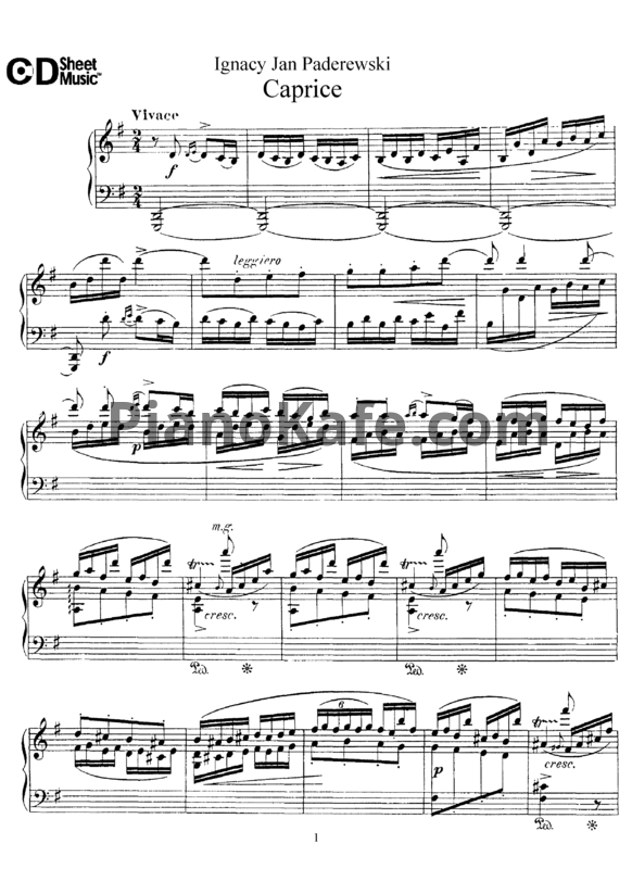 Ноты И. Падеревский - Каприз (Op. 14, №3) - PianoKafe.com