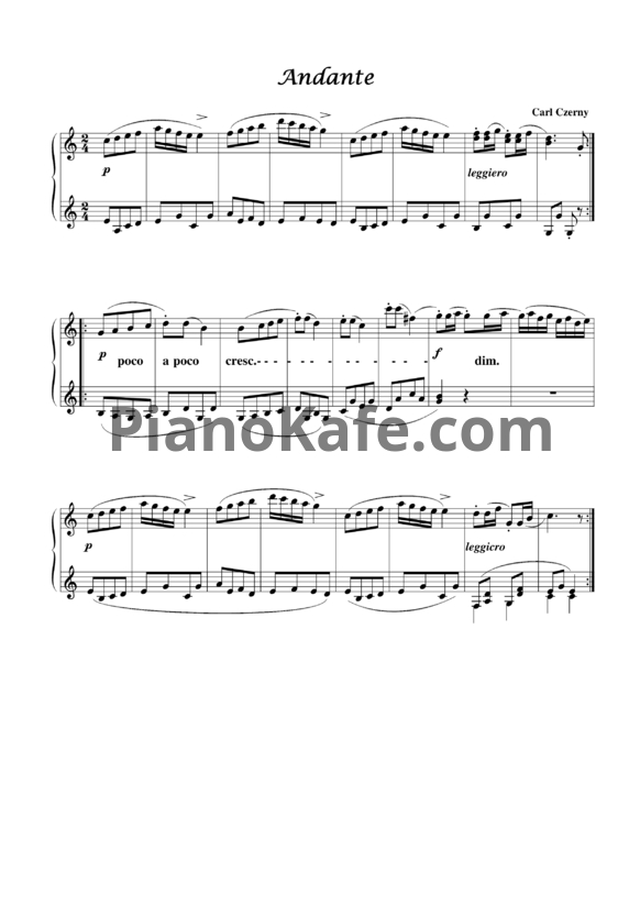 Ноты Карл Черни - Анданте до мажор - PianoKafe.com