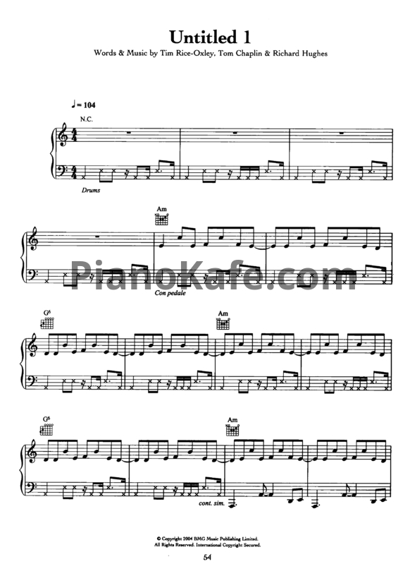 Ноты Keane - Untitled 1 - PianoKafe.com