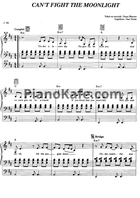 Ноты LeAnn Rimes - Can't fight the moonlight - PianoKafe.com
