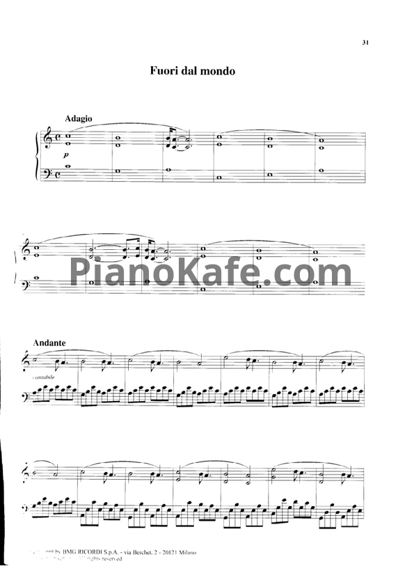 Ноты Ludovico Einaudi - Fuori dal mondo - PianoKafe.com
