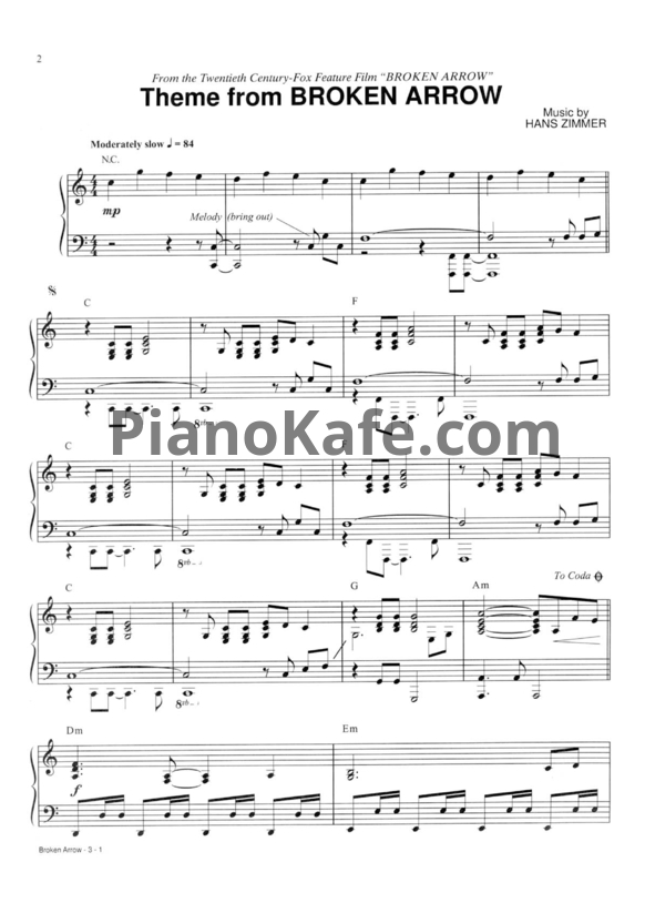 Ноты Hans Zimmer - Theme from Broken arrow - PianoKafe.com