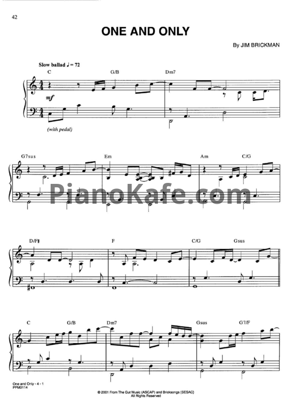 Ноты Jim Brickman - One and only - PianoKafe.com