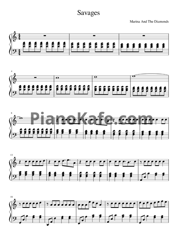 Ноты Marina and the Diamonds - Savages - PianoKafe.com
