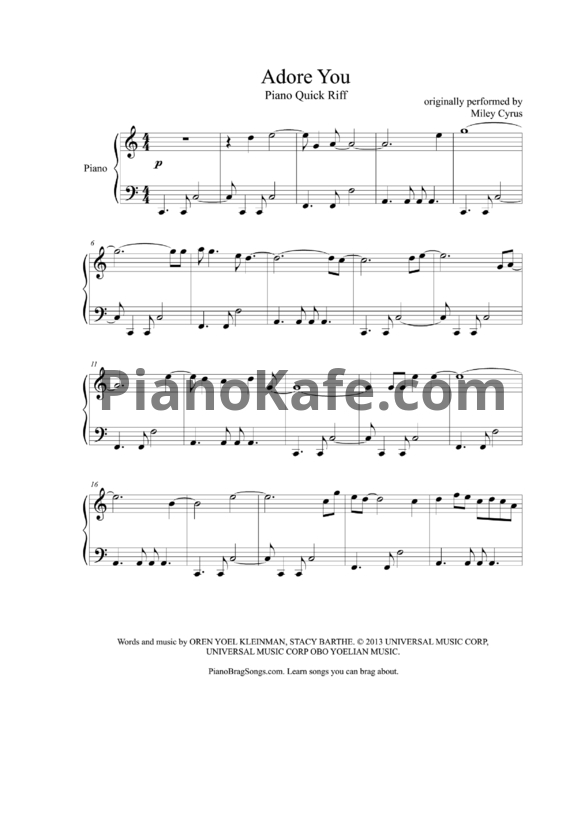 Ноты Miley Cyrus - Adore you (Версия 2) - PianoKafe.com