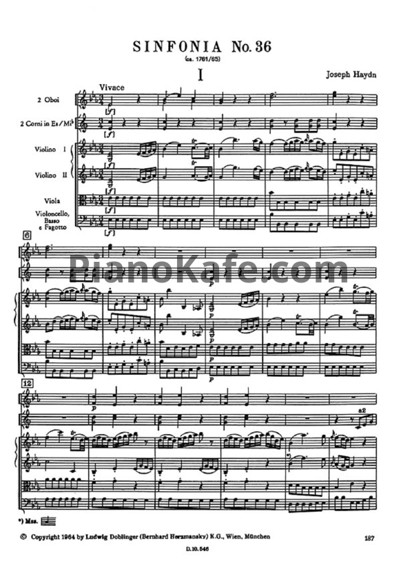 Ноты Йозеф Гайдн - Симфония №36 ми-бемоль мажор (Партитура) - PianoKafe.com
