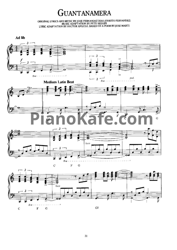 Ноты Richard Clayderman - Guantanamera - PianoKafe.com