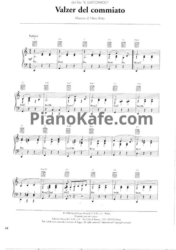 Ноты Nino Rota - Valzer del commiato - PianoKafe.com