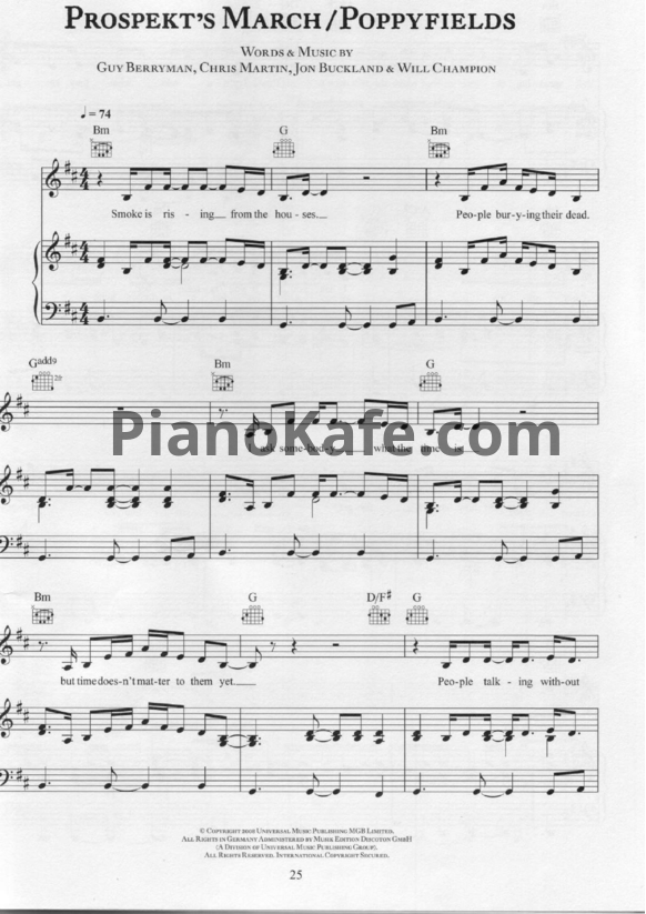 Ноты Coldplay - Prospekts march / Poppyfields - PianoKafe.com