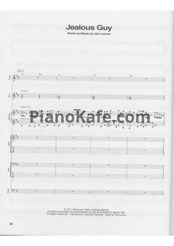 Ноты John Lennon - Jealous guy (Партитура) - PianoKafe.com
