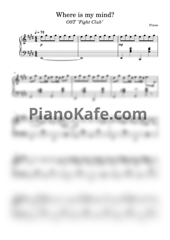 Ноты Pixies - Where is my mind? (Piano cover) - PianoKafe.com