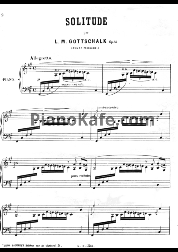 Ноты Луи Моро Готшалк - Solitude (Op. 65) - PianoKafe.com