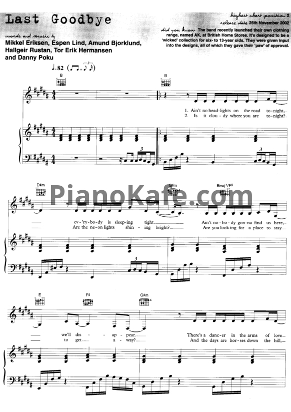 Ноты Atomic Kitten - The last goodbye - PianoKafe.com