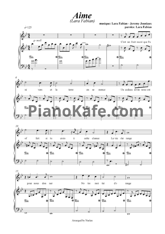 Ноты Lara Fabian - Aime - PianoKafe.com