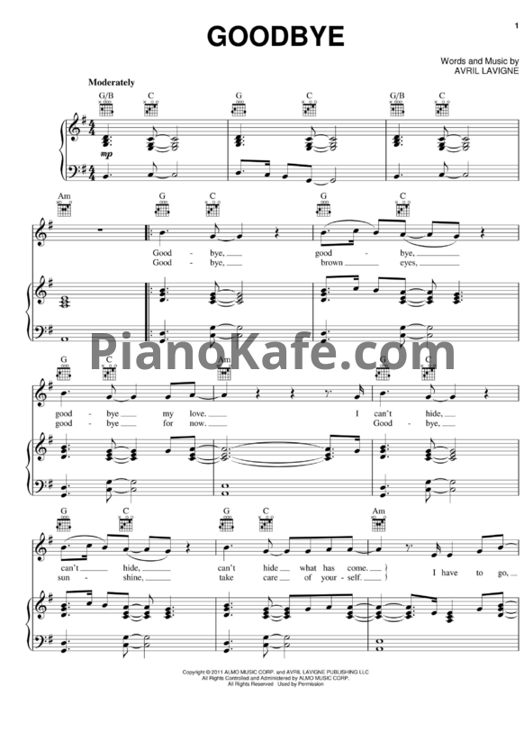 Ноты Avril Lavigne - Goodbye - PianoKafe.com