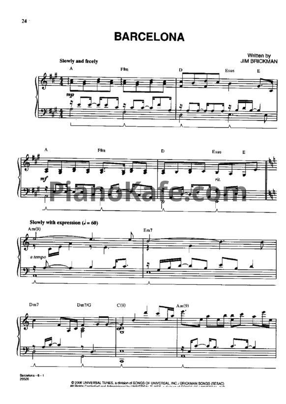 Ноты Jim Brickman - Barcelona - PianoKafe.com
