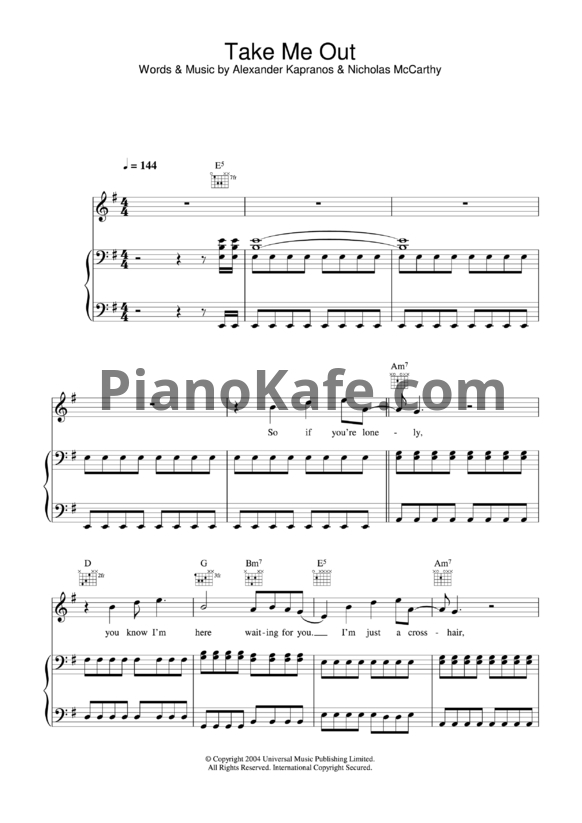 Ноты Franz Ferdinand - Take me out - PianoKafe.com