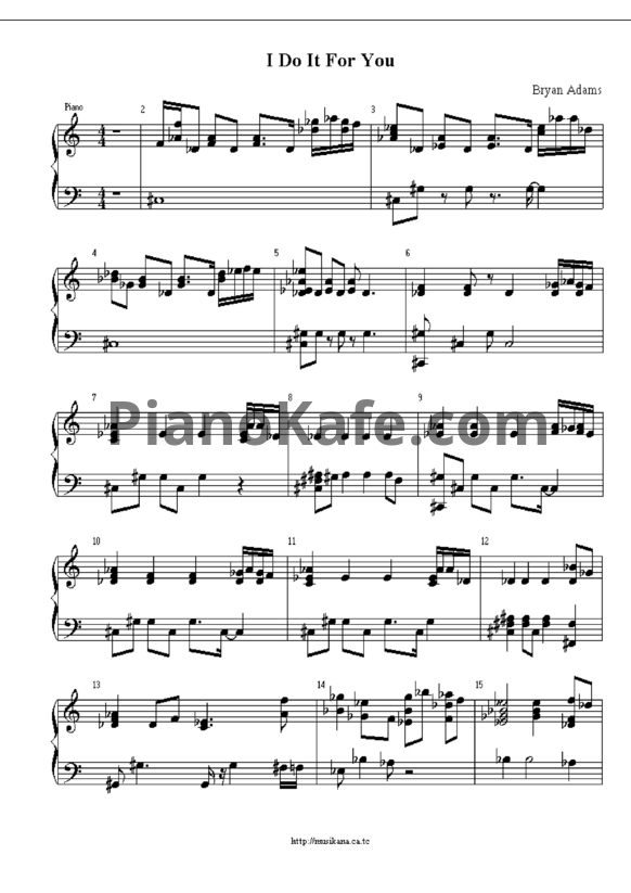 Ноты Bryan Adams - I Do it for you - PianoKafe.com