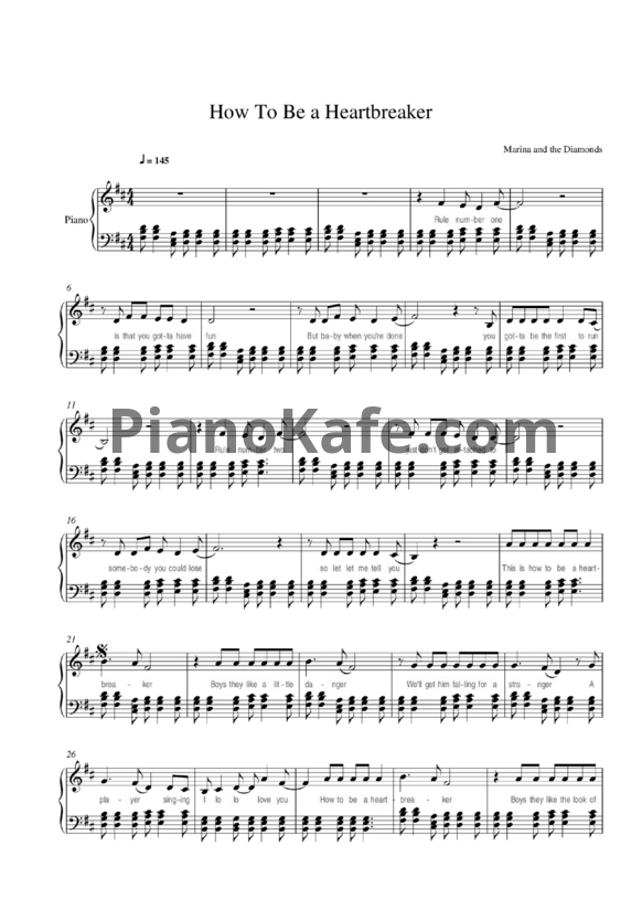 Ноты Marina & The Diamonds - How to be a heartbreaker - PianoKafe.com