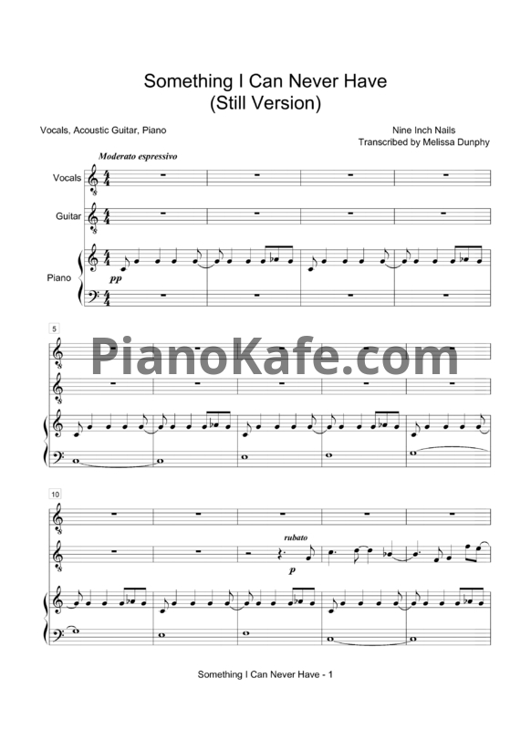 Ноты Nine Inch Nails - Something i can never have - PianoKafe.com