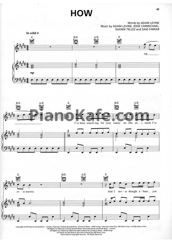 Ноты Maroon 5 - How - PianoKafe.com