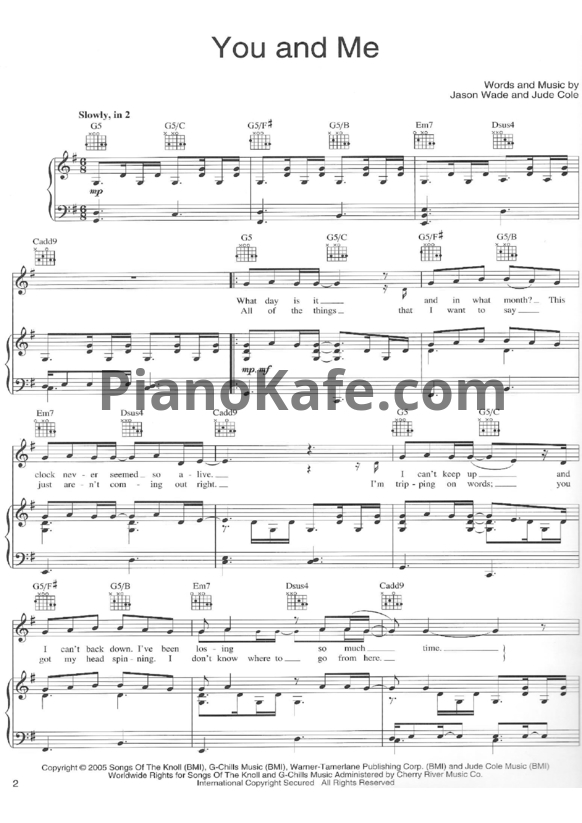 Ноты Lifehouse - You and me - PianoKafe.com