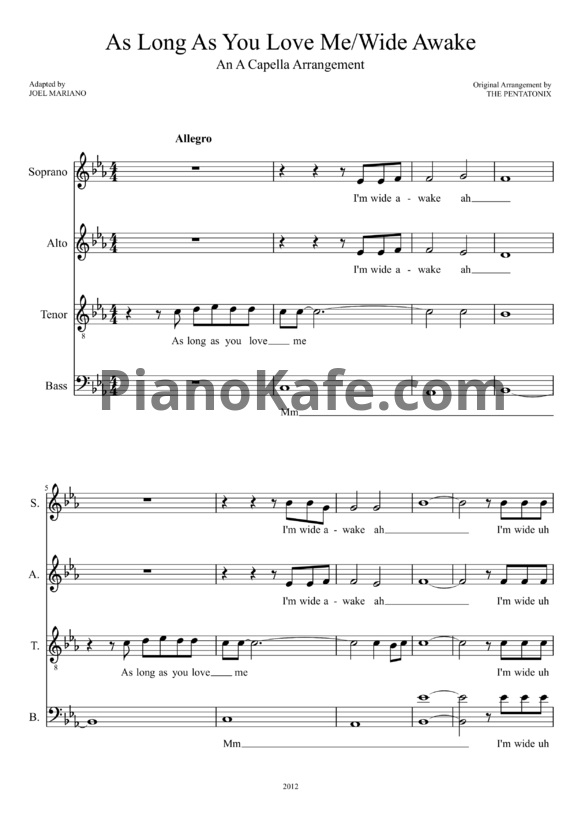 Ноты Pentatonix - As Long As You Love Me / Wide Awake - PianoKafe.com