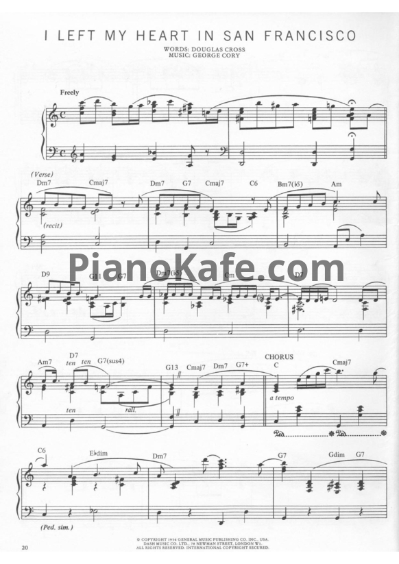 Ноты Tony Bennett - I left my heart in San Francisco (Piano solo) - PianoKafe.com