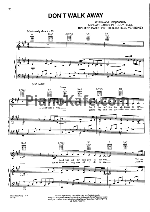 Ноты Michael Jackson - Don't walk away - PianoKafe.com