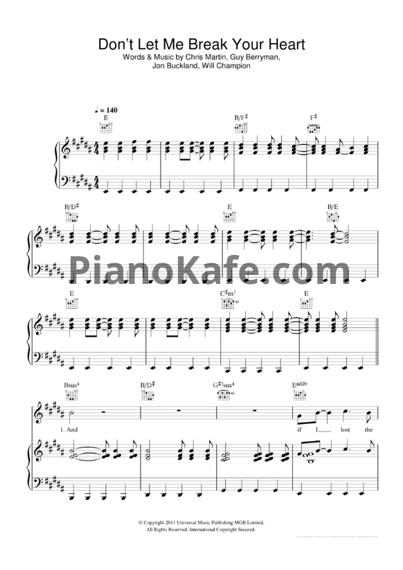 Ноты Coldplay - Don't let it break your heart - PianoKafe.com