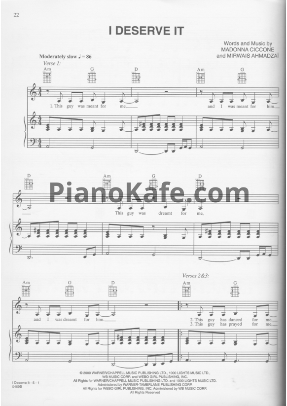 Ноты Madonna - I deserve it - PianoKafe.com