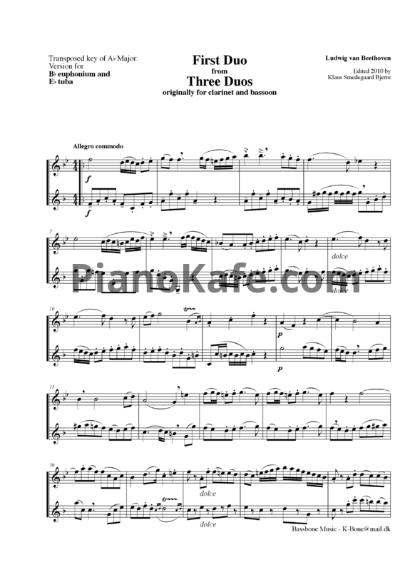 Ноты Л. В. Бетховен - First Duo from Three Duos Ab major - PianoKafe.com