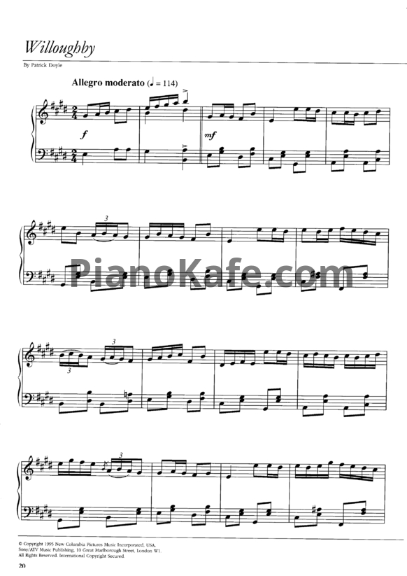 Ноты Patrick Doyle - Willoughby - PianoKafe.com