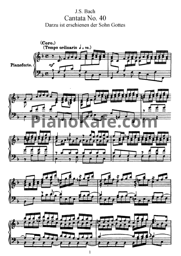 Ноты И. Бах - Кантата №40 "Darzu ist erschienen der sohn gotten" (BWV 40) - PianoKafe.com